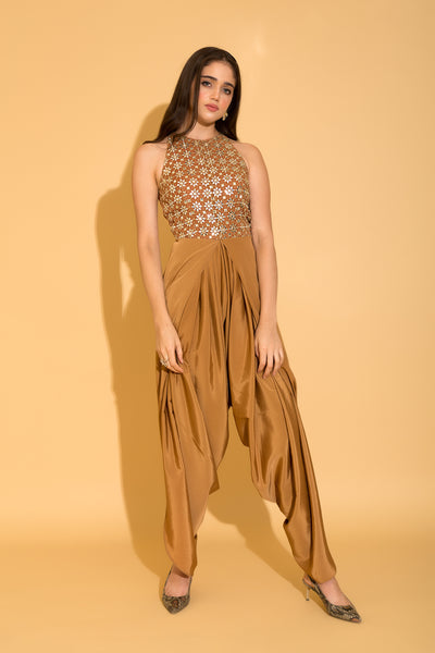 Iced Coffee Embroidered Dhoti Jumpsuit