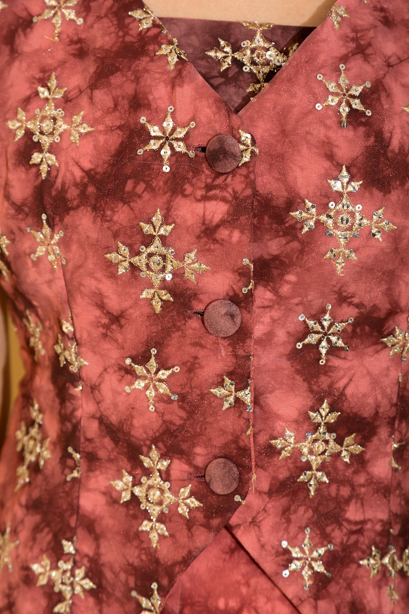 Rust Tie-Dye Embroidered Waistcoat