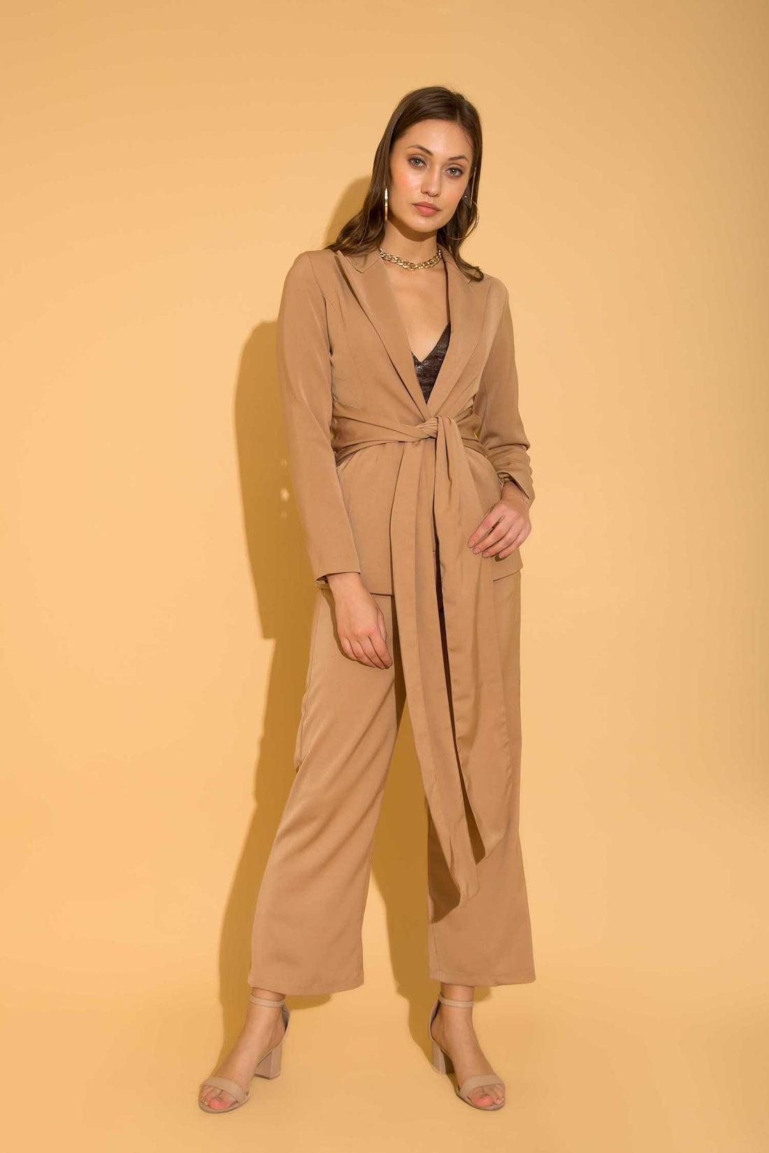 Beige Tie Up Co-ord Set