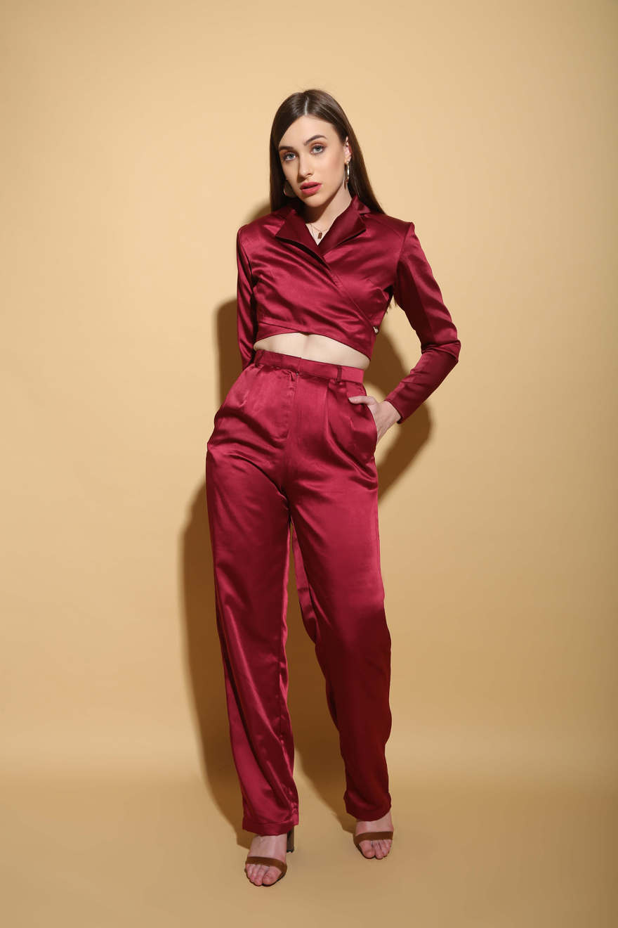 SHEIN SXY Plus Tie Front Top and Satin Pants Set  SHEIN IN