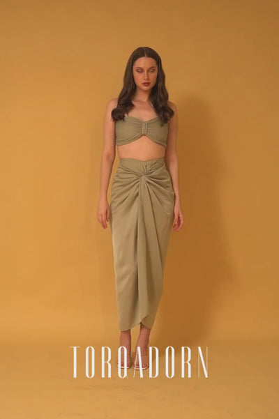 Summer Green Draped Skirt and Top Co-ord Set