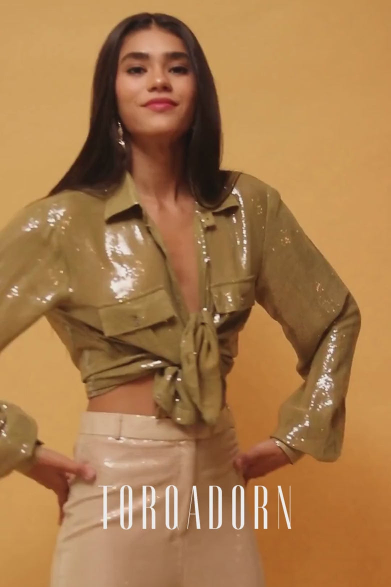 Tea Green Sequins Shirt