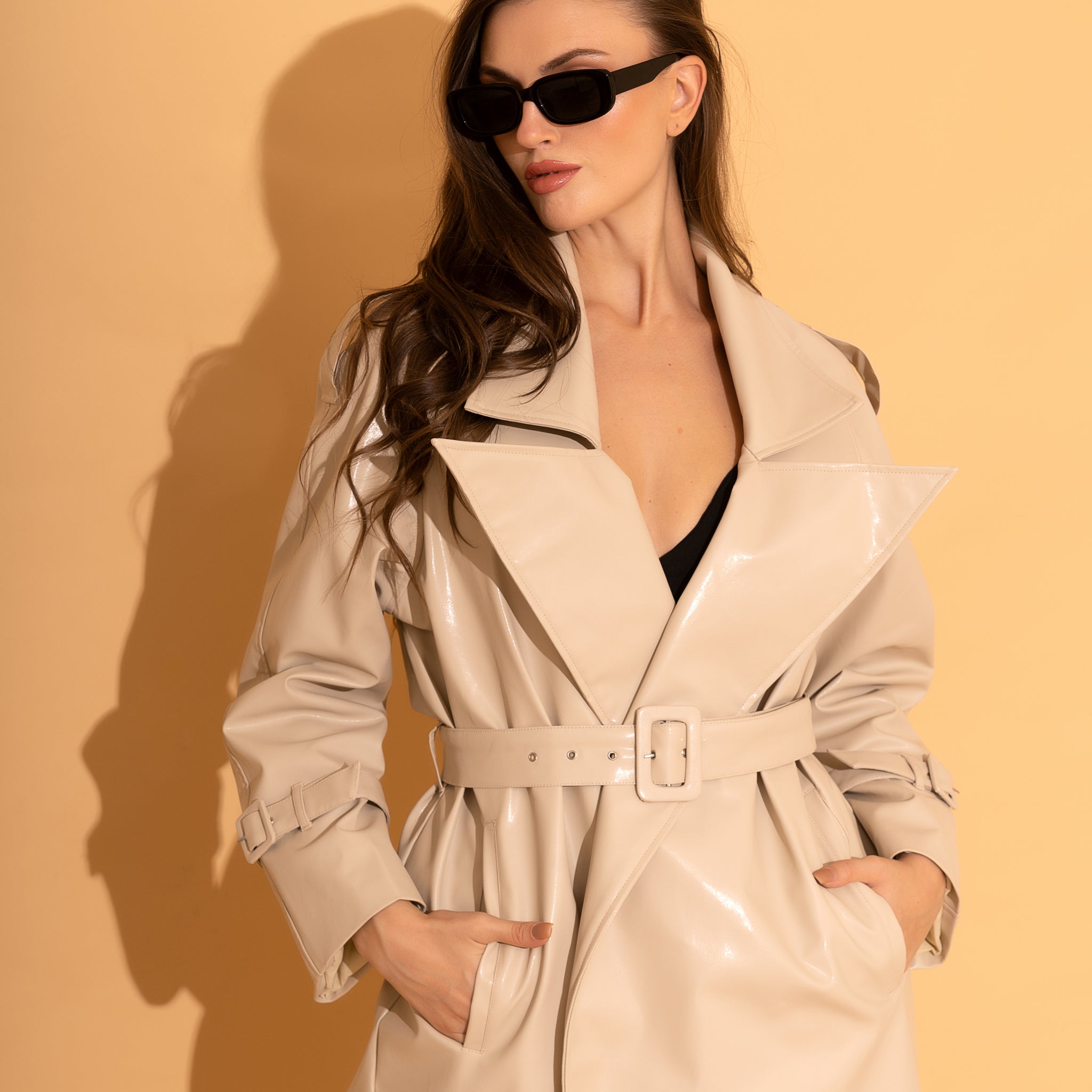 Cream Faux Leather Trench