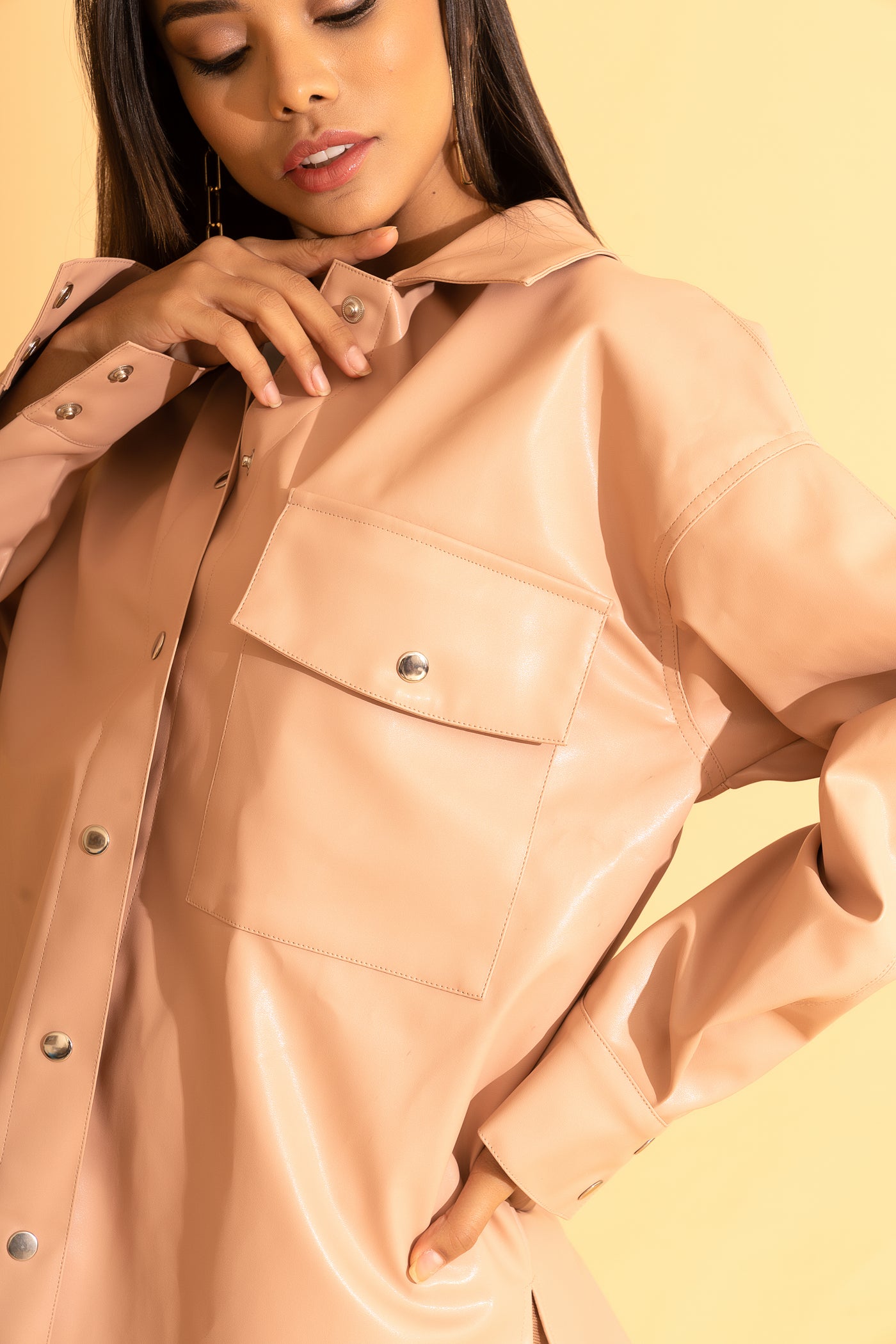 Nude Faux Leather Shacket