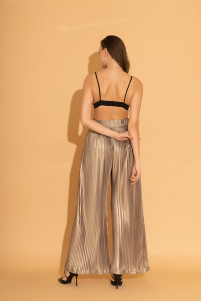 Gold Pleated Belted Pants